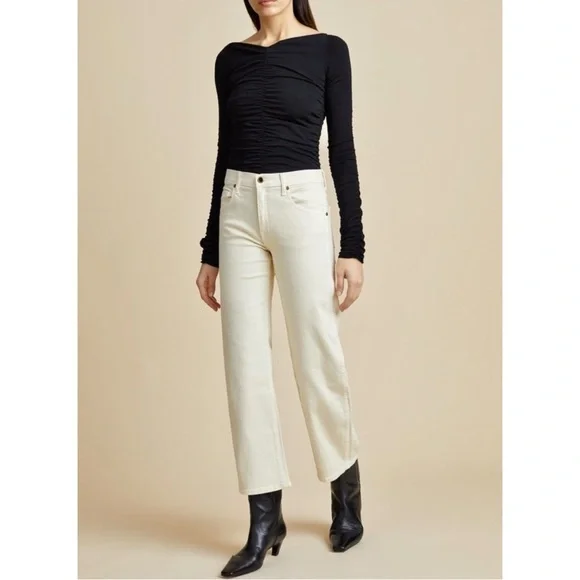 KHAITE Wendell Jean in Ivory - Cream White Brown Stitching Trim Jeans sz 25 - Picture 11 of 16